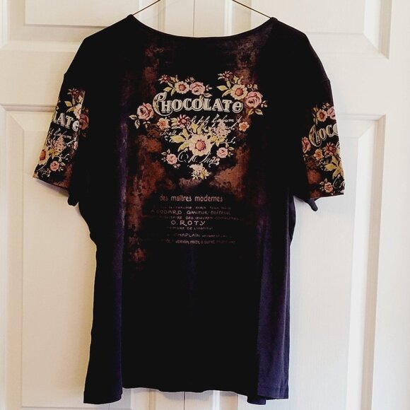 "Chocolate" Printed T-Shirt Embellished With Rhinestones - Picture 2 of 4